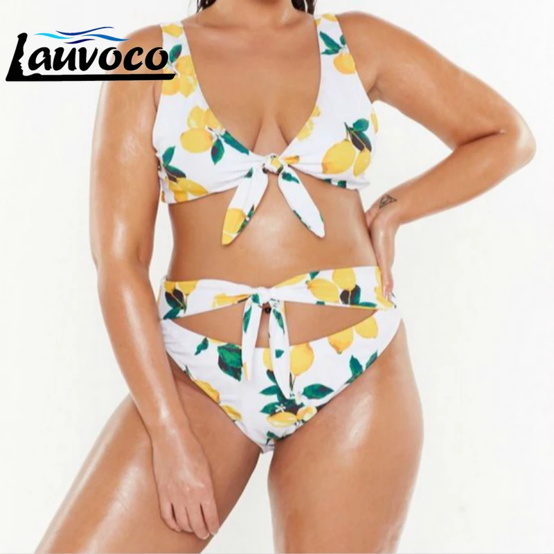 Бандажное бикини на шнуровке размера плюс комплект купальник большого женский