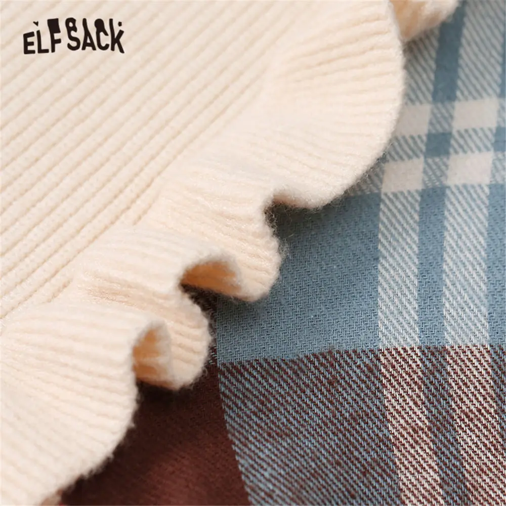 ELFSACK Black Plaid Patchwork Korean Knit Sweater Women 2020 Spring Colorblock Long Butterfly Sleeve Casual Ladies Daily Tops | Женская