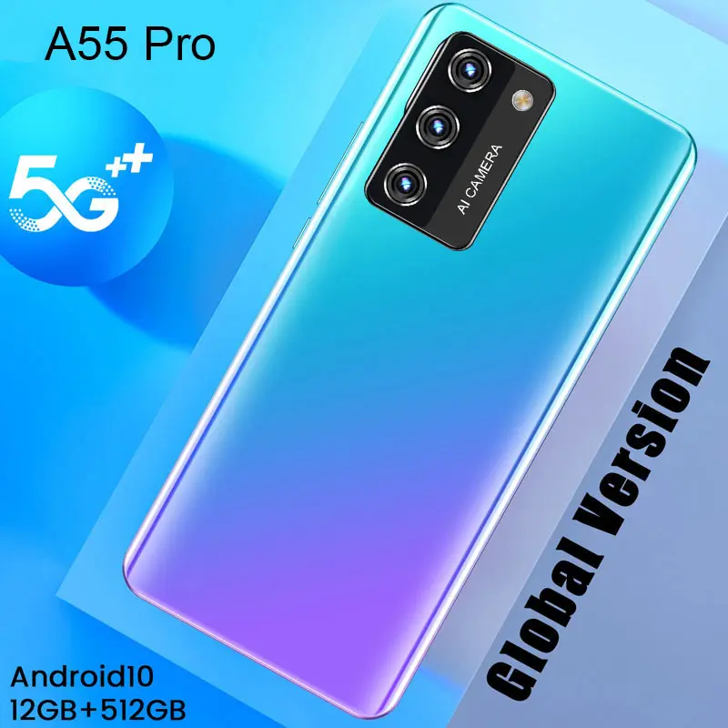 

A55 Pro 6.8Inch 5G Smartphones Android 10 5000mAh Battery 10 Core 12 512GB 24+48MP HD Camera Hot 4G LTE Mobile Phone Network