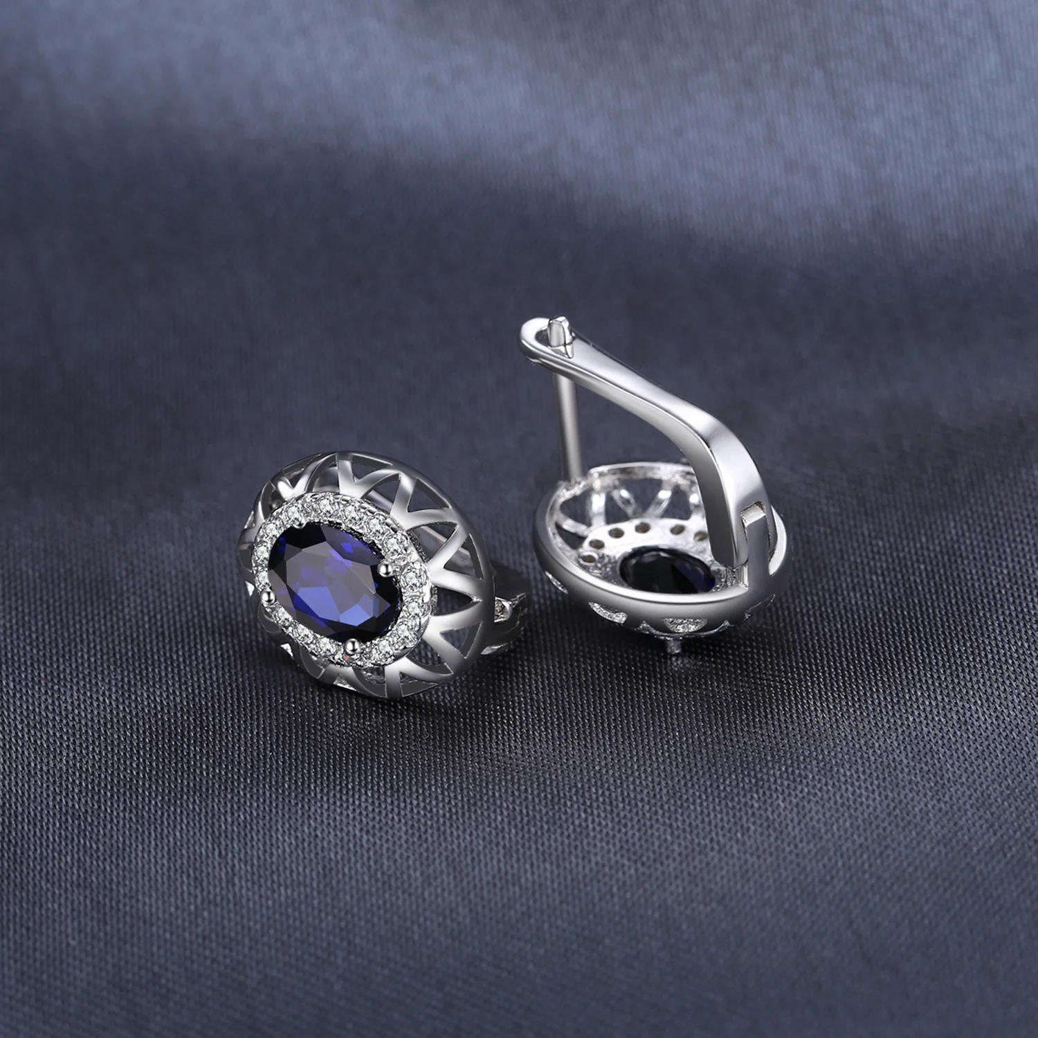 Jewelrypalace 2.4ct создан сапфир уникальный Дизайн клип на Серьги для Для женщин 925 серебро заявление серьги Красивые ювелирные изделия