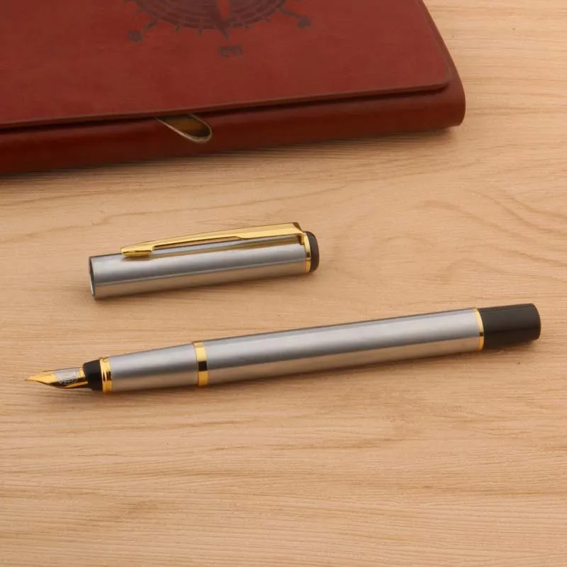 Ручка перьевая из нержавеющей стали с золотыми чернилами 801 | Канцтовары для