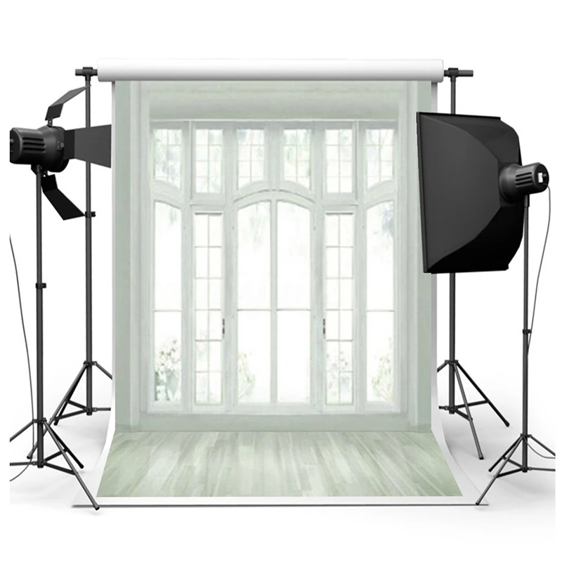 2Pcs 3X5ft Vinyl Photography Backdrops Wedding Background For Photo Studio - White Brick Wall Wood Floor &amp European Window |