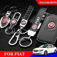 1pcs car metal keychain leather key ring 3d logo key case car styling for fiat 500 tipo punto grande car accessories key chain