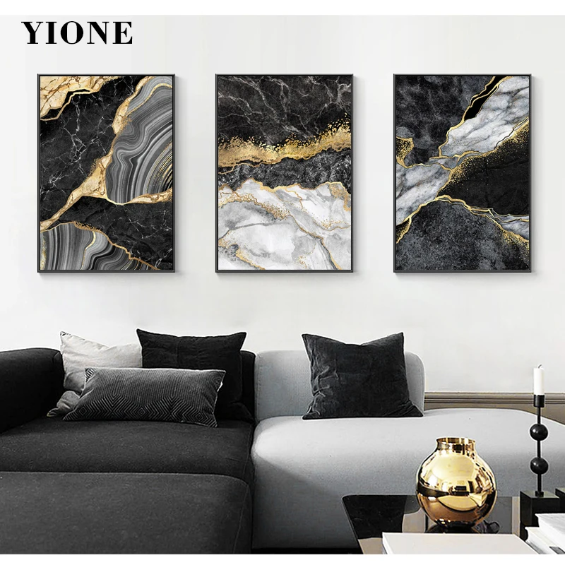 

Modern Luxury Black Gold Marble Texture Canvas Paintings Abstract Art Posters and Prints Wall Pictures for Living BedRoom Decor