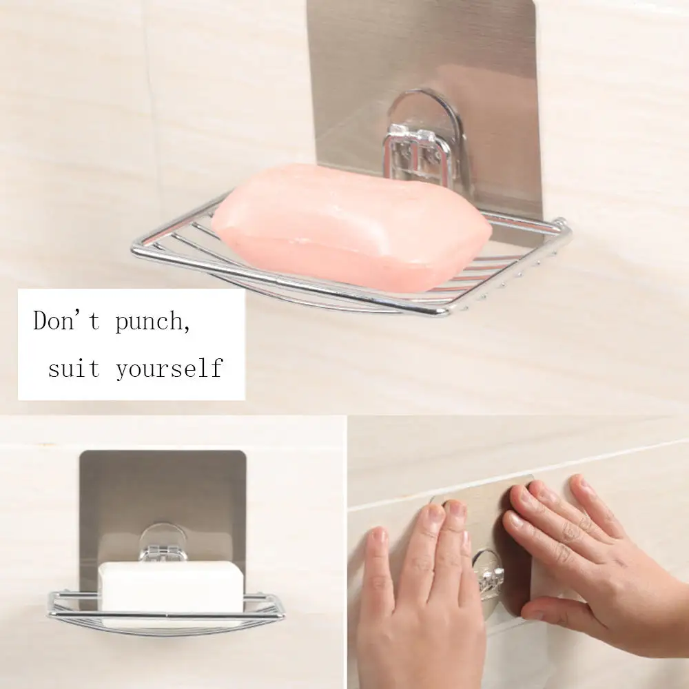 

1 Pcs Stainless Steel Soap Dish Drain Wall Hanging Soap Holder Bathroom Shelf Sucker Shower Tray Bathroom Accessories