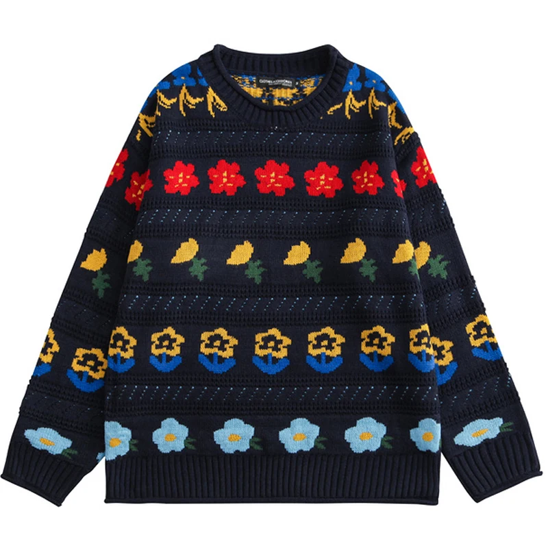 

Уличная одежда в стиле хип-хоп, парные пуловеры оверсайз в стиле унисекс, свитер, вязаные топы, женские вязаные свободные свитера с цветами