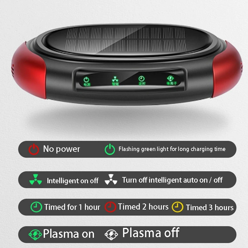 

Car Solar Air Purifier Freshener Portable USB Cleaner Auto Fresh Air Purifier ,Black Red