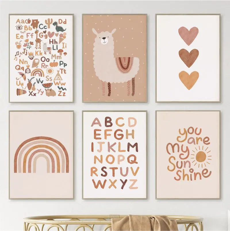 

ABC Alphabet Rainbow Wall Art Canvas Painting Cartoon Posters and Prints Nursery Decor Picture Baby Kids Girl's Room Decoration