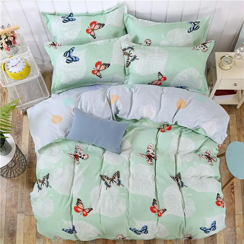 Комплект постельного белья с принтом в виде бабочек и листьев пододеяльник для