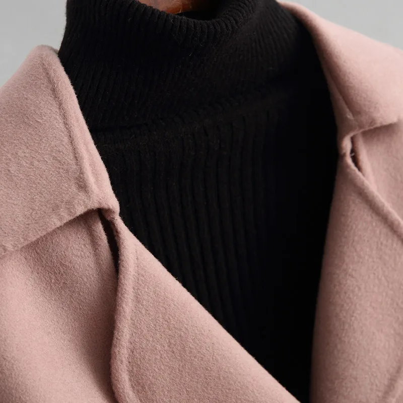 2020 корейское розовое шерстяное пальто женские демисезонные двухсторонние
