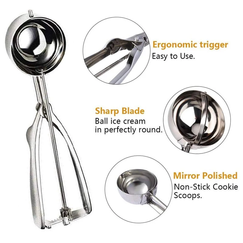 4/5/6CM Ice Cream Spoon Stainless Steel Spring Handle Cookie Scoop Fruit Watermelon Dig Ball | Дом и сад