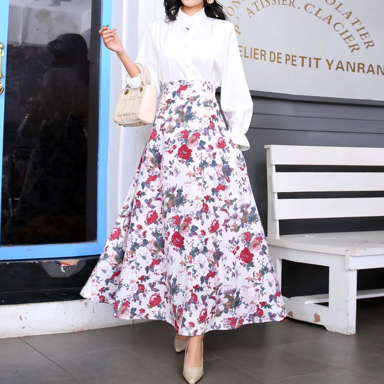 Длинная юбка с цветочным принтом для женщин винтажная вечерняя Свободная макси