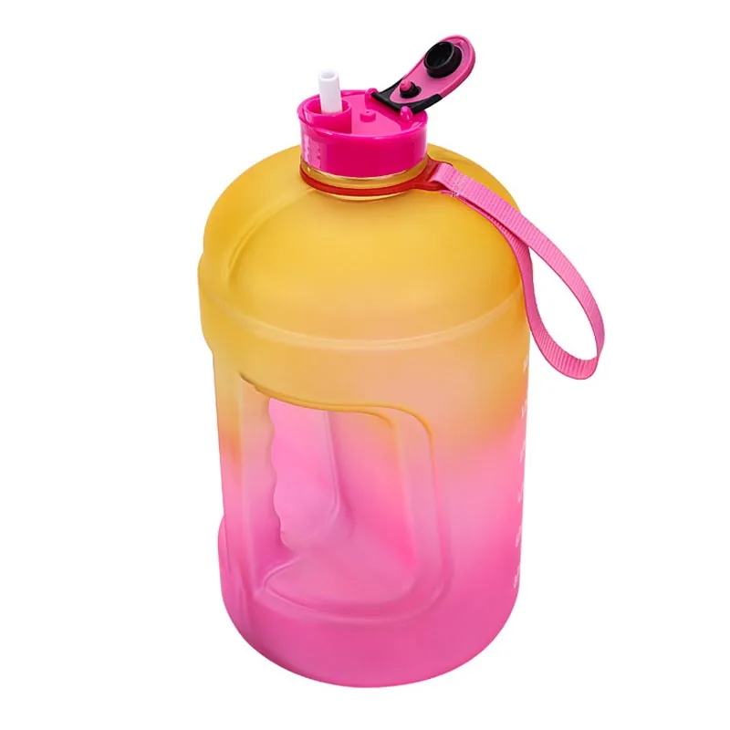 저렴한 3.78L 동기 부여 물병 1 갤런 대용량 야외 운동 플라스틱 병 BPA 무료