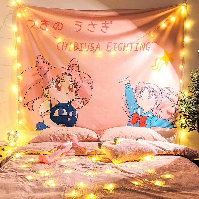 Милый розовый гобелен в стиле аниме для девочек на стену украшение спальни