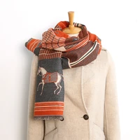 2020 luxury brand winter scarf women cashmere warm pashmina foulard lady luxury horse scarves thick soft shawls wraps