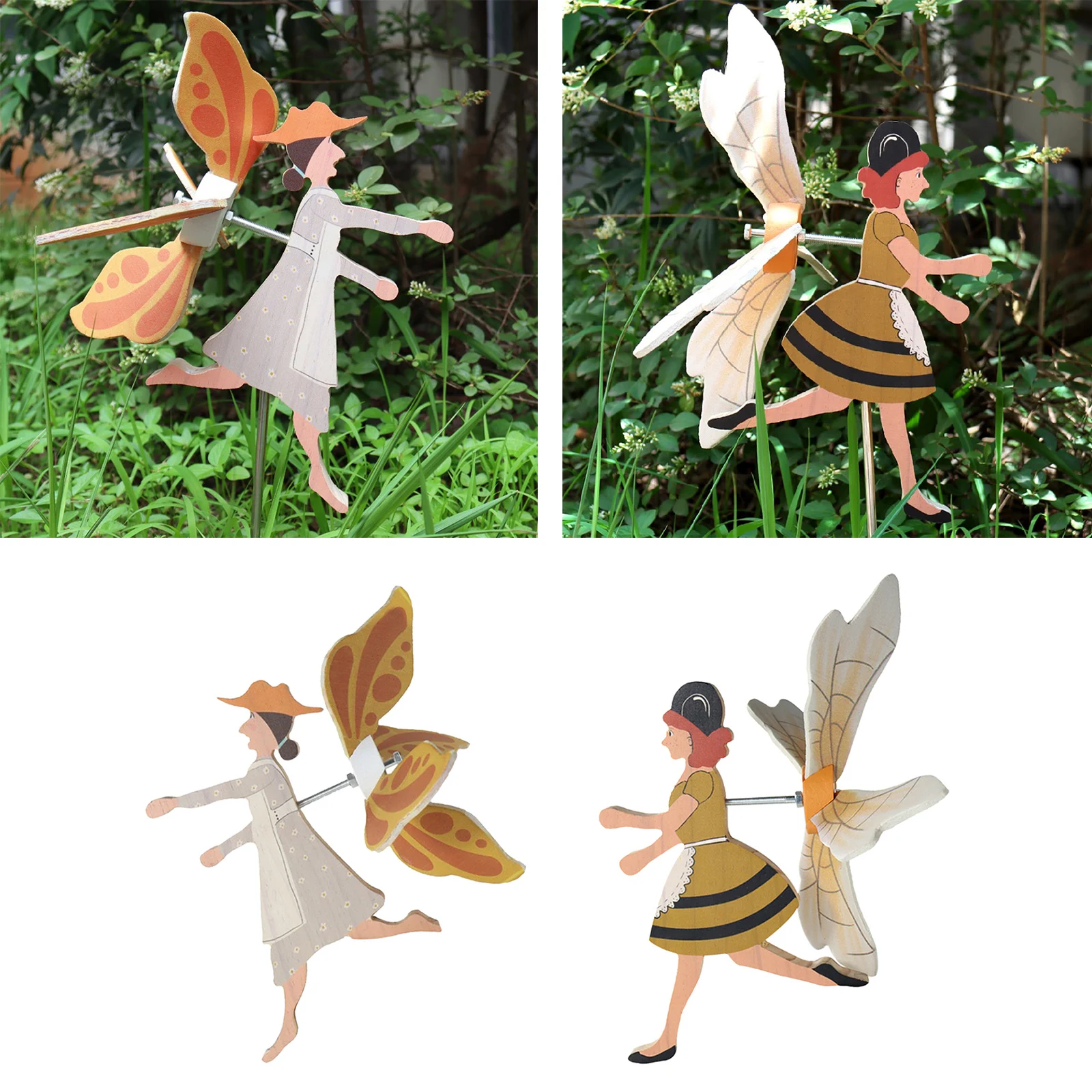

Wood Girls Windmill Wind Spinner Stake Garden Yard Art Lawn Ornament Decor