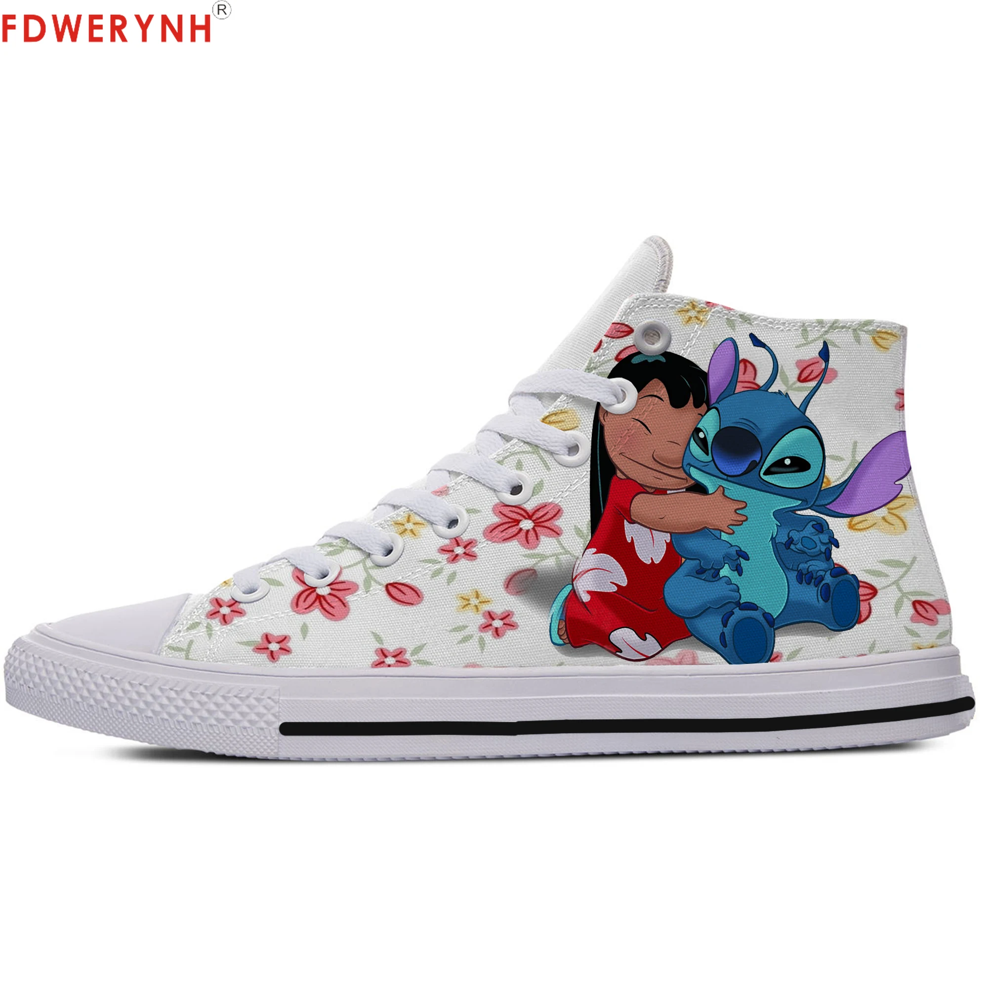 Женская Повседневная парусиновая обувь по индивидуальному заказу; Lilo Stitch; обувь с высоким берцем; Независимый дизайн; мультяшный стиль; Женская дышащая обувь на заказ