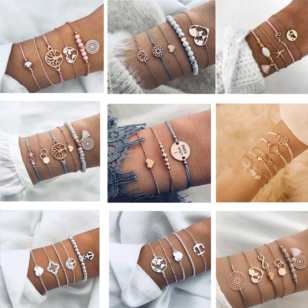 

A variety of fashionable hand accessories simple retro bracelet set with geometric bracelet set