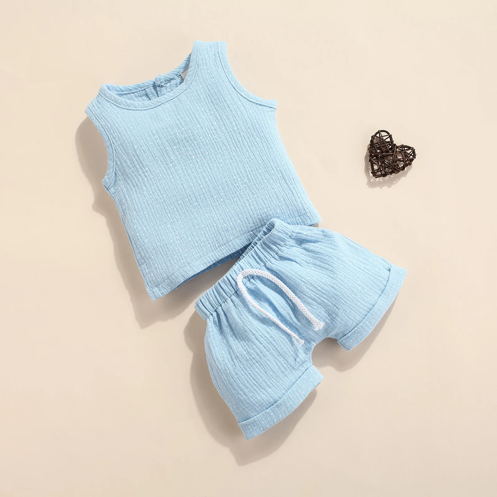 

2021 Casual Childrens Casual Vest and Shorts Suit Fresh Polka Dot Printed Sleeveless Tops and Short Pants