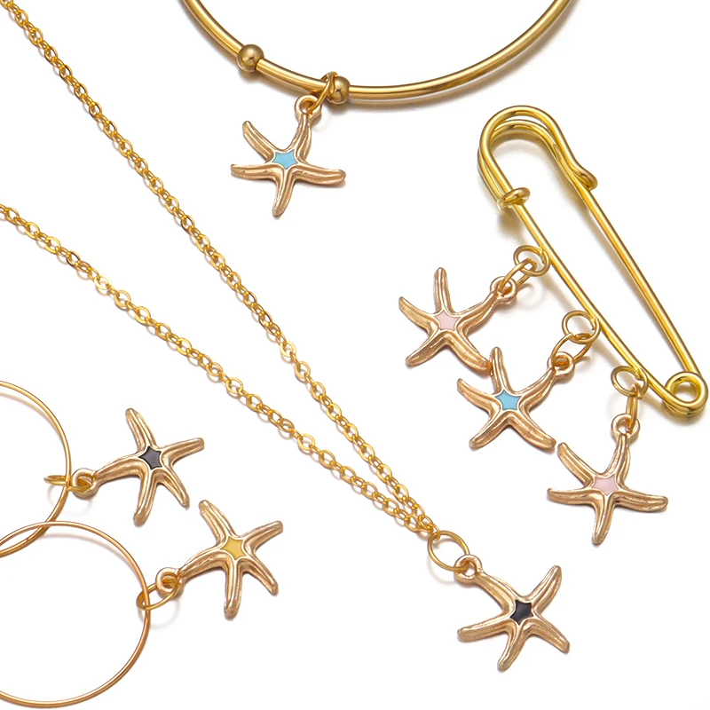 30 шт./лот Подвески в виде морской звезды золотого цвета из сплава серьги браслеты