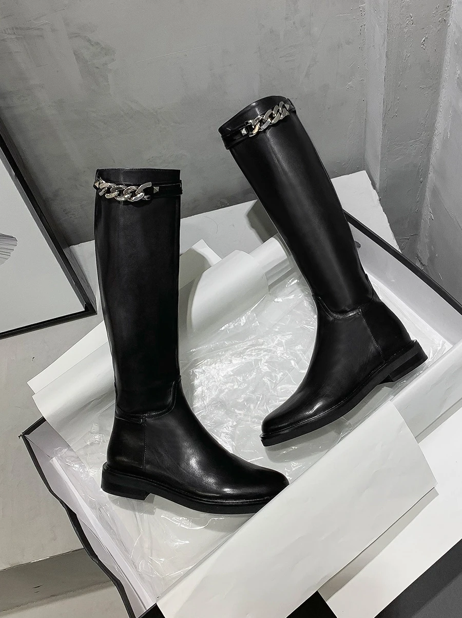 Новые женские сапоги до бедра на молнии кожаные колена теплая обувь с круглым