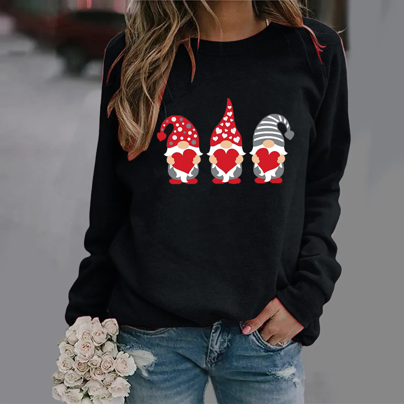 

Casual Long Sleeve T-shirts Top For Women Valentine's Day Printing Loose Tee Tops Ladies Fashion Sweatshrits ropa mujer#F