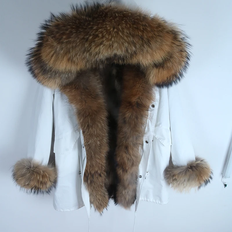 raccoon fur Новая зимняя куртка женская красная лиса леопардовая кроличья меховая подкладка енота меховая парка натуральный Лисий меховой воротник верхняя одежда S-7XL - Цвет: raccoon fur