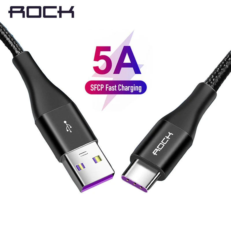 ROCK 5A usb type-C кабель для huawei mate 20 Pro Honor 10 USB Sync Quick 3 0 Шнур зарядное устройство телефона