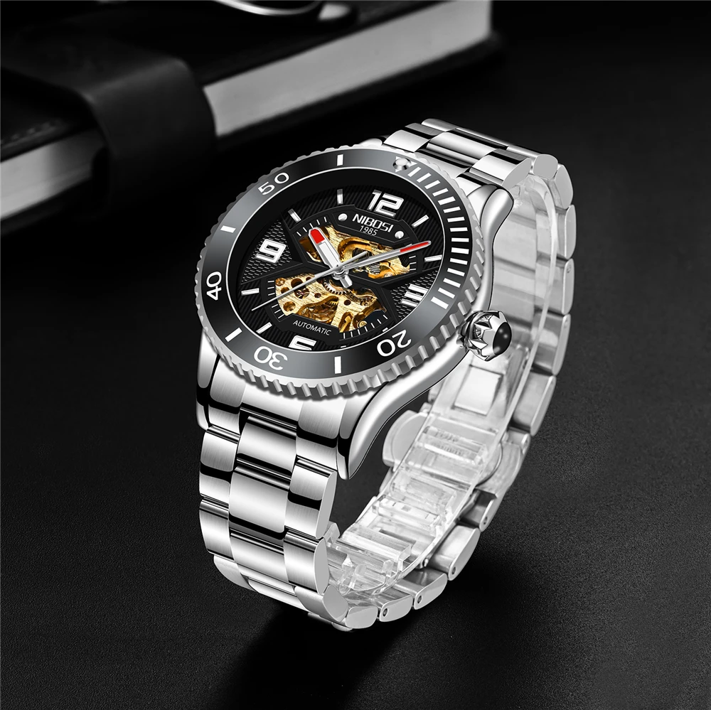 

NIBOSI Automatic Mechanical Watch For Men Luxury Mens Mechanical Wristwatches Stainless Steel Top Brand Watches Montre Homme