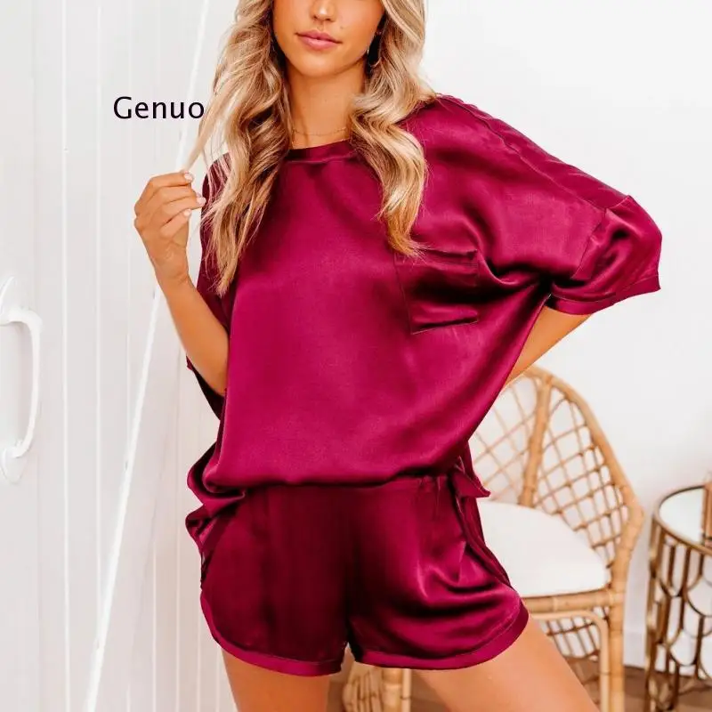 

Spring Summer Silk Pajama Set Women Sexy Silk Sleepwear Home Suit Satin Pajamas Female Loose Lounge Wear Sets Pjs Women