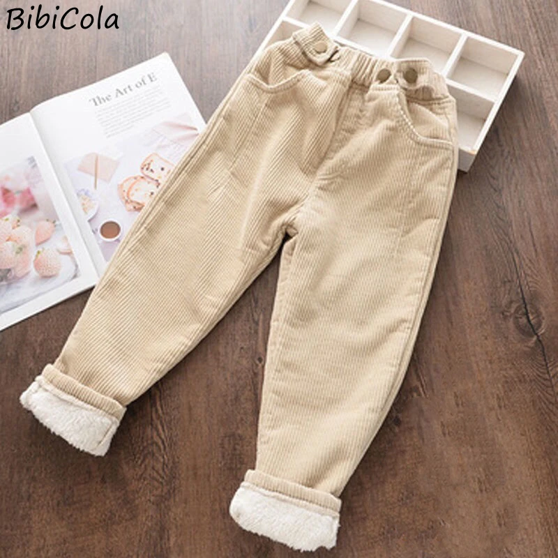 

Children's Winter Outerwear Pants Baby Boys And Girls Corduroy Harem Pants Kids Solid Color Fleece Thickened Warm Trousers
