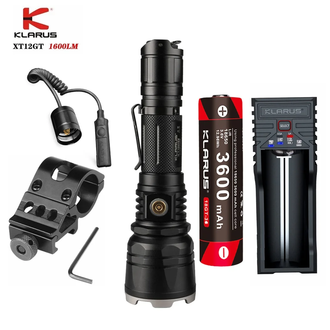 KLARUS XT12GT LED Rechargeable Flashlight CREE XHP35 HI D4 1600LM Police Torch Light 18650 Battery Camping,Hiking,Self-defens