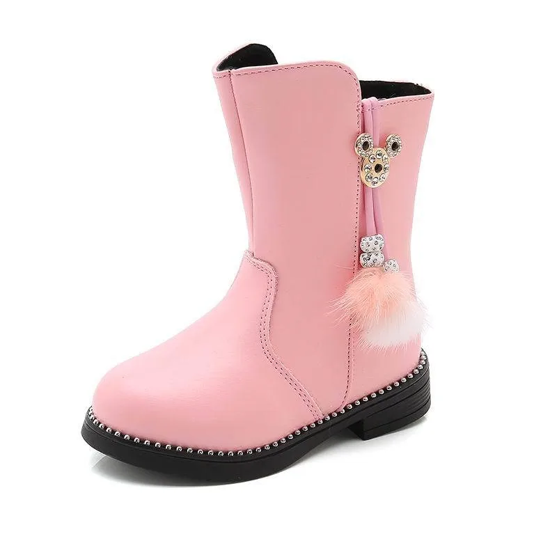 pink Меховые детские зимние сапоги; зимние женские модные ботинки; Ботинки martin с кристаллами для девочек; детская повседневная спортивная обувь; популярные кроссовки - Цвет: pink