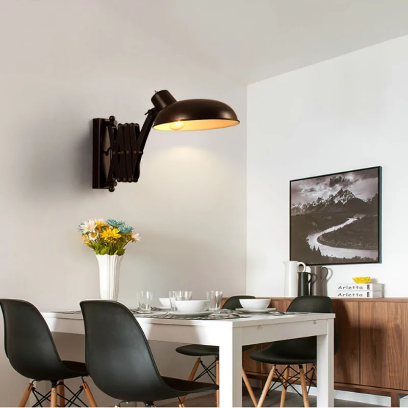 Loft American Retro Lighting Industrial Style Personalized Living Room Dining Bedroom Corridor Retractable Iron Wall Lamp | Лампы и