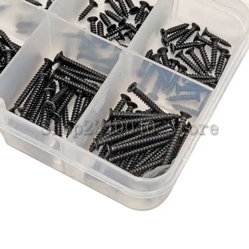 250pcs M2*4-20mm KM Screw Cross Countersunk Head Self Tapping Carbon Steel Electronic Repair Screws Accessories kit |