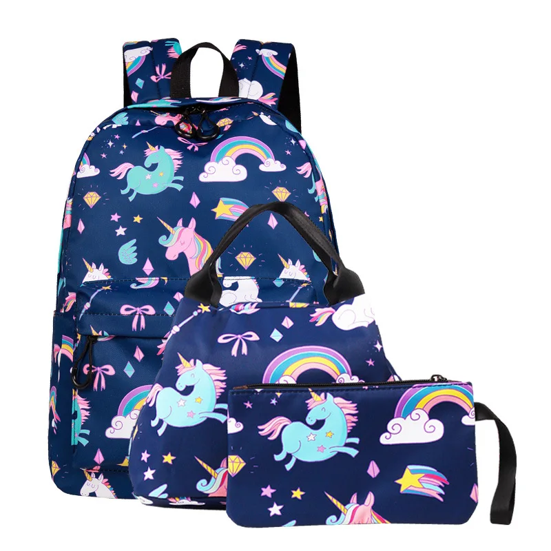 

2021 Printed Unicorn Backpacks Set Canvas Travel Bags Large Size School Bags For Girls Pink Women Backpack Drop Shipping M767