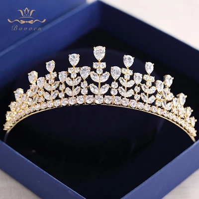 Gold Bavoen роскошные золотые циркониевые свадебные диадемы, короны, Покрытые Кристаллами, свадебные украшения для волос, аксессуары для волос - Окраска металла: Gold