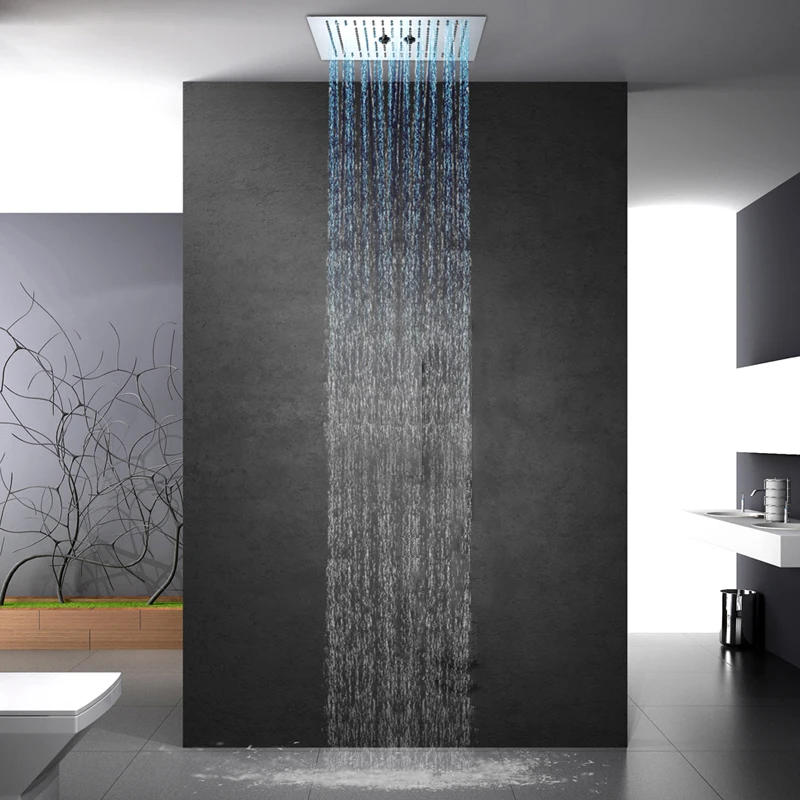 M Boenn Bathroom LED Shower Head 16 Inch Rain Ceiling Panel 304 Stainless Steel Bath Showerheads Square Chrome &amp Black | Обустройство