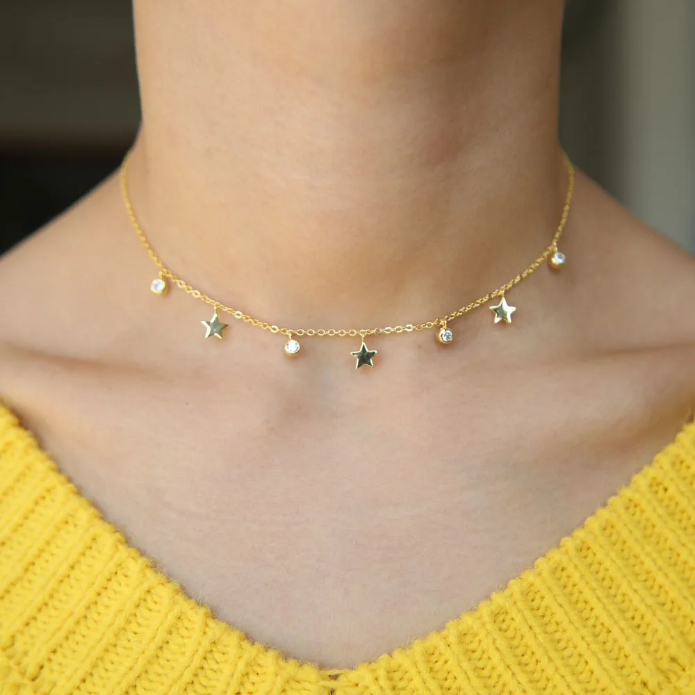 Ожерелье-чокер из розового золота и черного фианита в виде капли рождественский