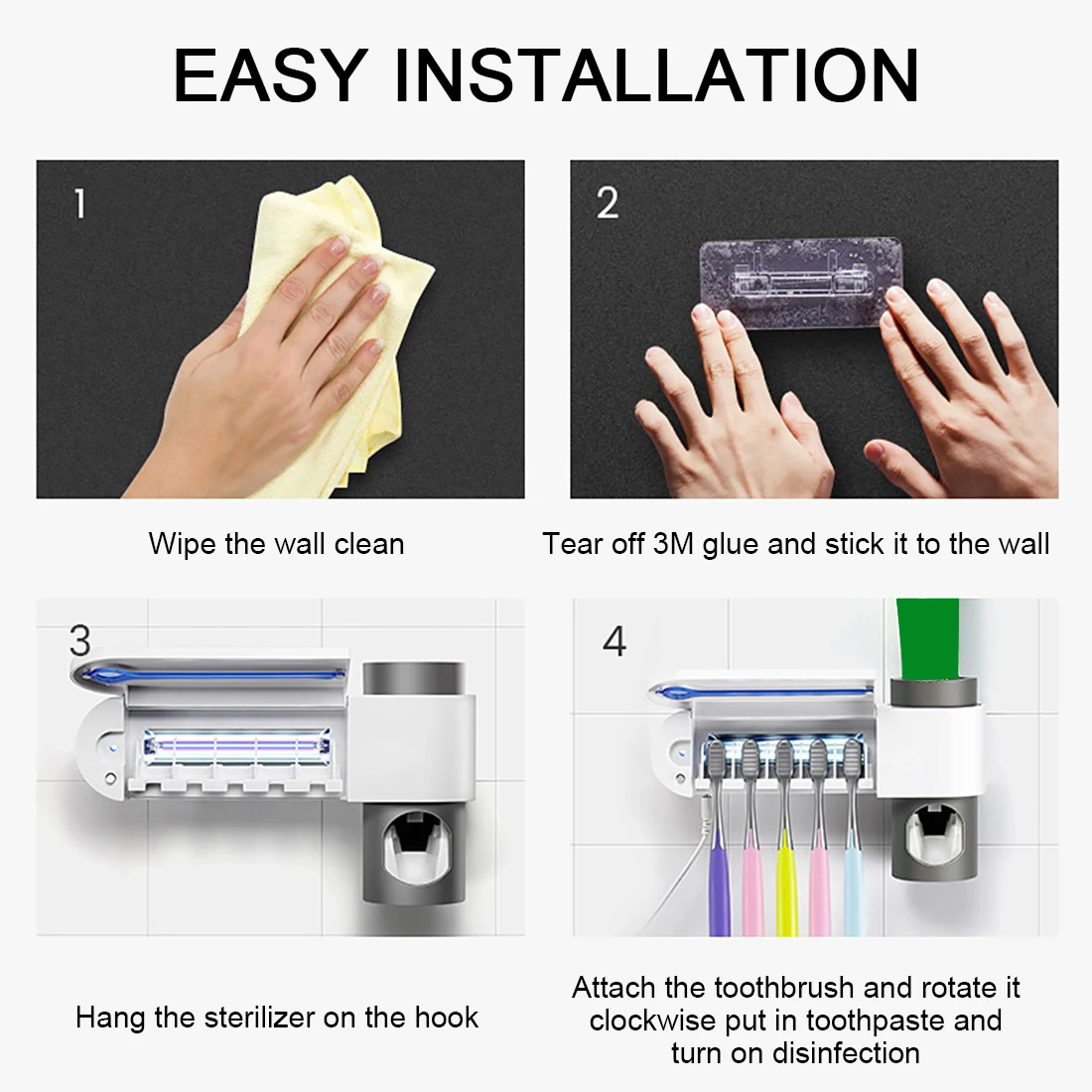 3 in 1 UV Light Ultraviolet Toothbrush Sterilizer Holder Automatic Toothpaste Squeezers Dispenser Bathroom Sets 2020 | Дом и сад