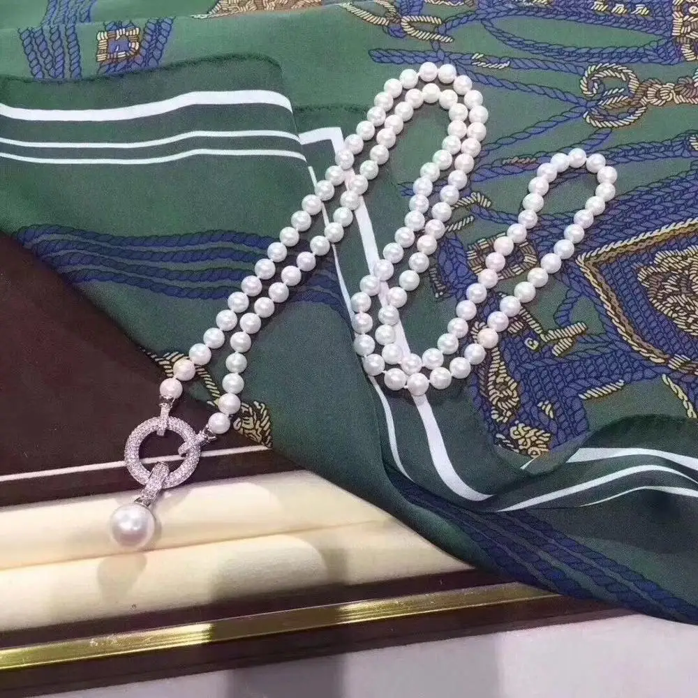 ????? 南洋ラウンドホワイト9-10ミリメートル真珠のネックレスのペンダント24インチ