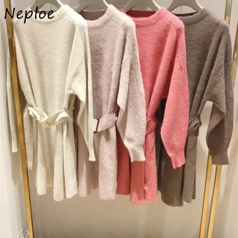 Элегантное осеннее платье конфетных цветов Neploe в японском стиле с круглым