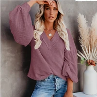 bat sleeve knitted loose pullover pure color casual womens sweater basic wild v neck fashion sweater autumn winter new fashion