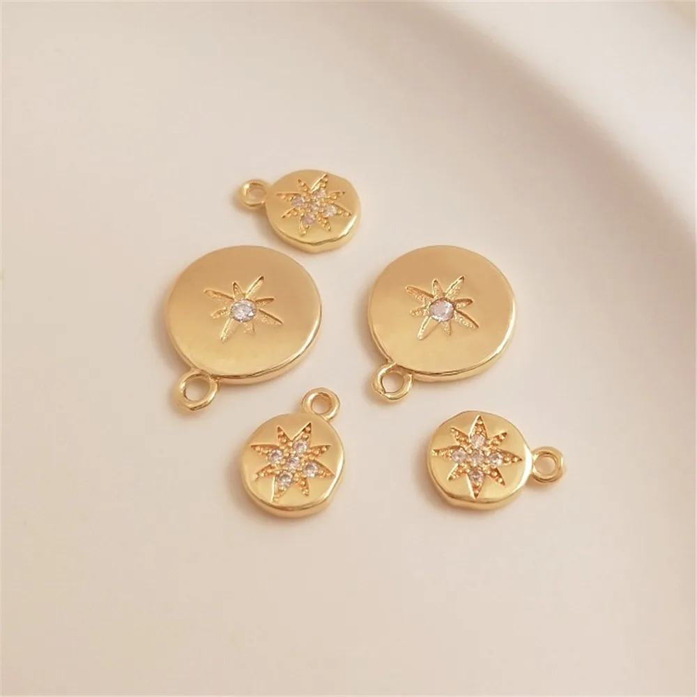 

14K Gold Filled Zircon inlaid eight star round pendant handmade DIY accessories round brand pendant