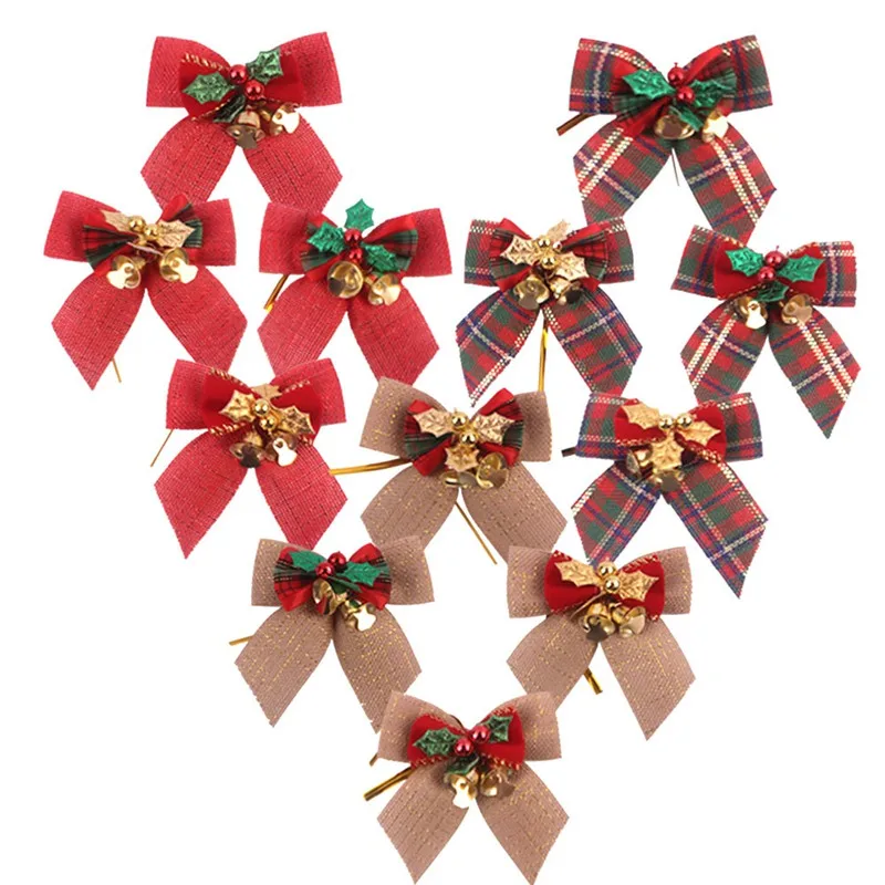 

5pcs/set Handmade Bowknots Christmas Bows with Iron Bells Christmas Tree Decorations DIY Gift Bow Mini Craft Bows