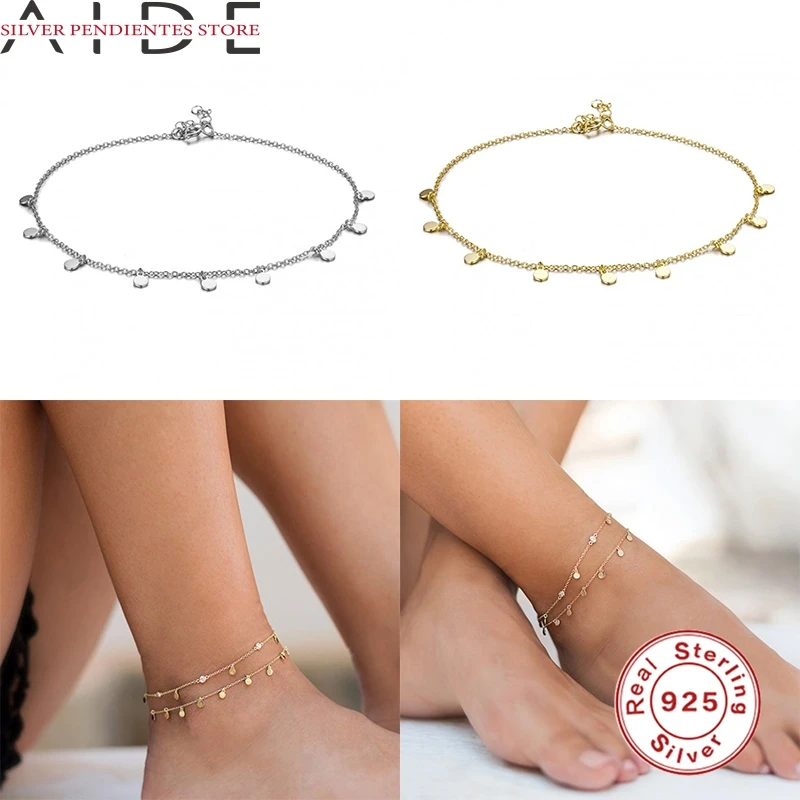 

AIDE 925 Sterling Silver Double Round Bead Anklet Women Summer All-match Beach Five-pointed Star Anklet Enkelbandjes Sieraden