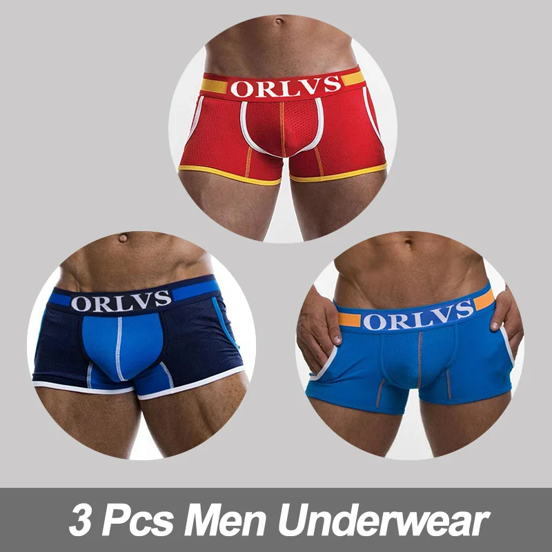 (3)OR114-Multi 3 шт., сексуальное нижнее белье cueca, боксеры для мужчин, сетчатые шорты размера плюс, однотонная мужская одежда, боксеры, трусы, шорты, сексуальные трусы для полных мужчин, 100 кг, s - Цвет: (3)OR114-Multi