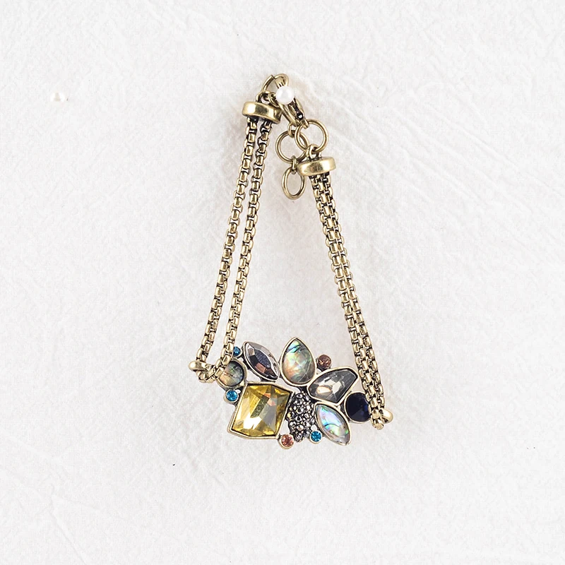 Богемский винтажный регулируемый браслет золотого цвета с кристаллами для