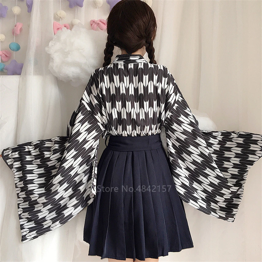 Платье кимоно с перо японский Стиль Kawaii для девочек юката длинный рукав Haori
