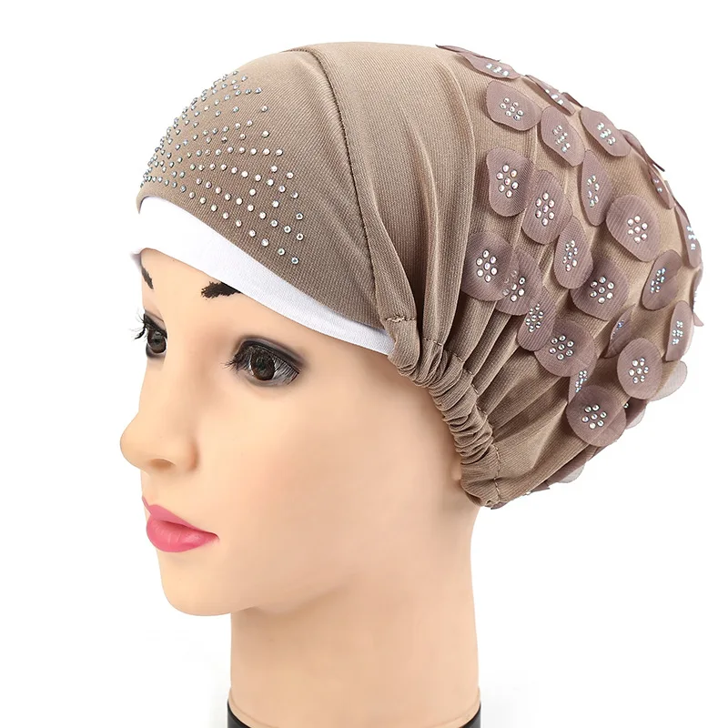 

2019 New Fashion Muslim DiamondRuffle Cancer Chemo Hat Head scarf Turban Head for Women Warp cap Hijab Islamic Chemtherapy caps